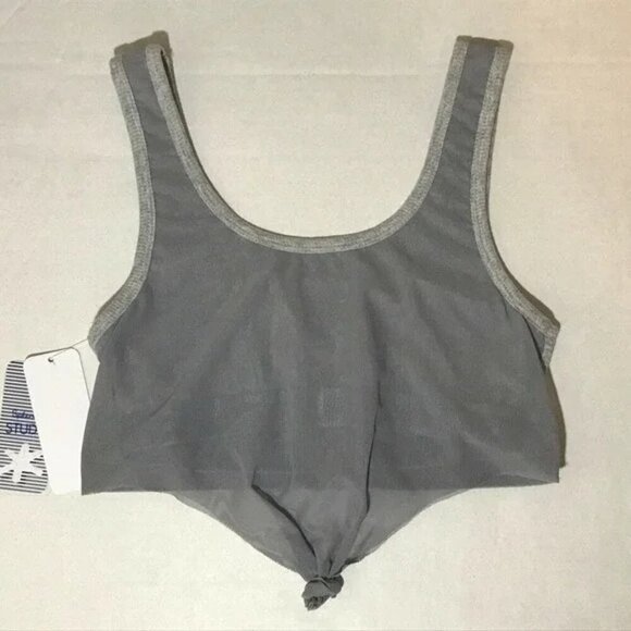 Splendid Grey Gray Mesh Ribbed Sports Bra - Picture 3 of 3